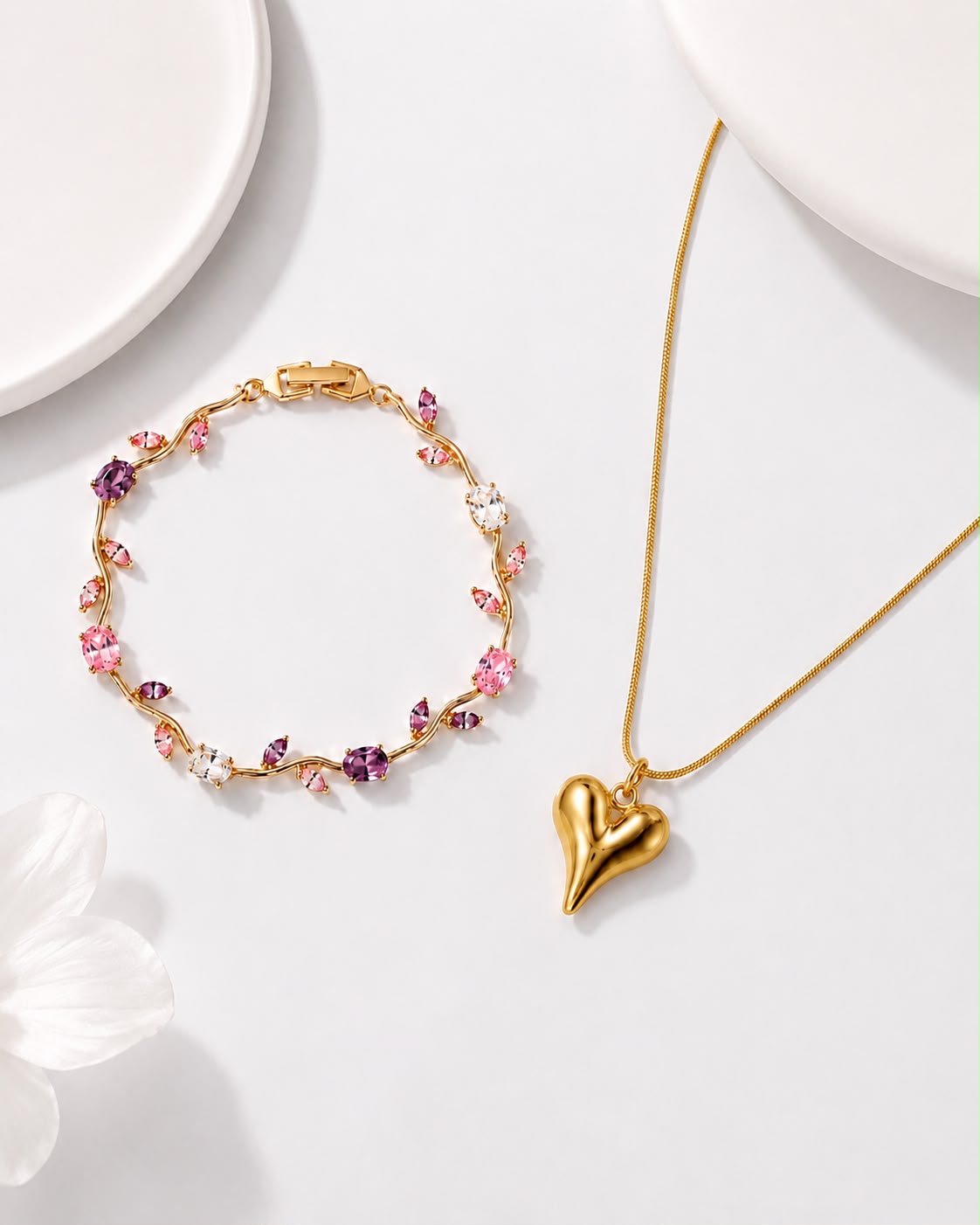 Tulip Bracelet & Heart Pendant Duo Set