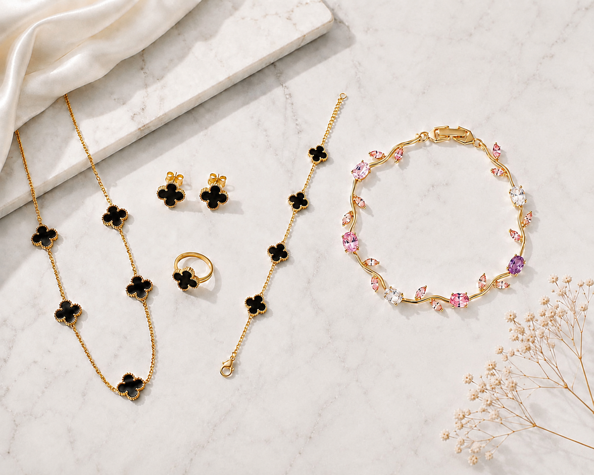 Black Flower Set & Tulip Bracelet Duo