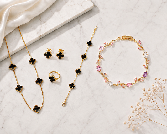 Black Flower Set & Tulip Bracelet Duo