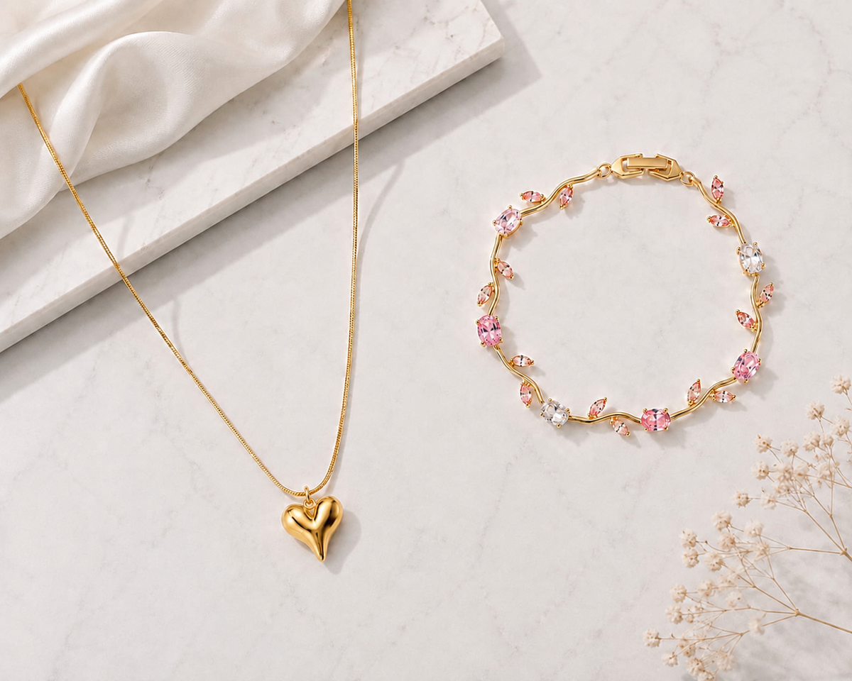 Tulip Bracelet & Heart Pendant Duo Set