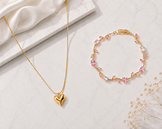 Tulip Bracelet & Heart Pendant Duo Set