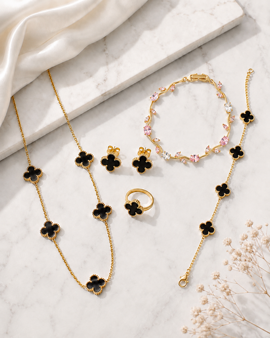 Black Flower Set & Tulip Bracelet Duo